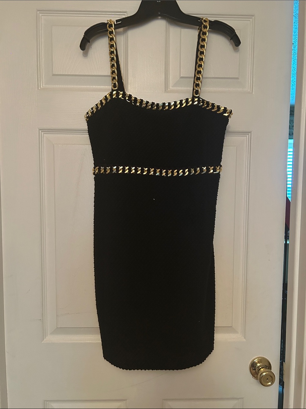 Alice + Olivia Kelly Black Mini Dress with Gold Chain